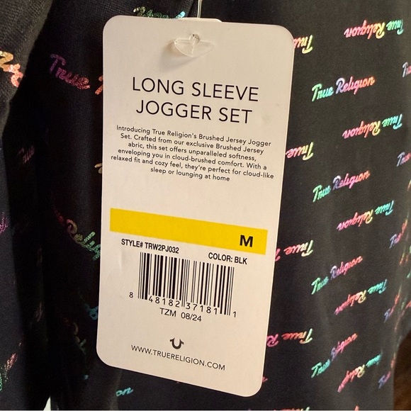 True Religion Brushed Jersey Logo Long Sleeve Top Medium New - Picture 6 of 9